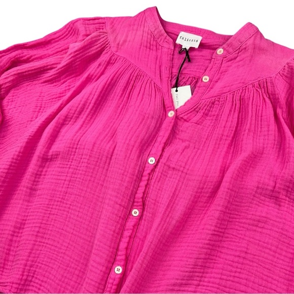 NWT Felicite 100% Cotton Short Sleeve Gauze Top With Tie Sleeves Size Small - Picture 3 of 7